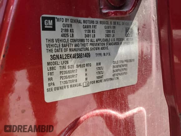 2014 Chevrolet Captiva Sport LS с VIN 3GNAL2EK4ES661409, выставлен на аукционе Copart как лот 70136744 с пробегом 133 486 миль миль и Чистый • Clean title. История ставок и продаж доступна на DreamBid. Изображение 13.