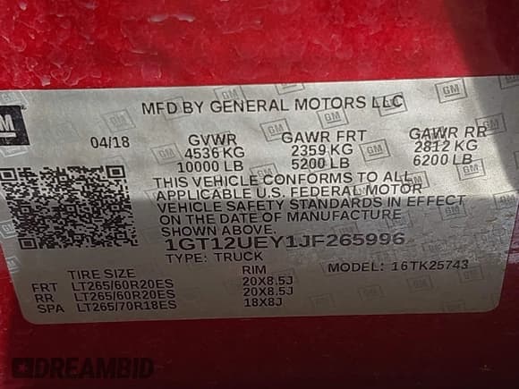 ✅ 2018 GMC Sierra 2500HD Denali • VIN: 1GT12UEY1JF265996 • Lot: 43086711. Listed on IAAI with 70,001 mi. Free auction sales archive from the USA and detailed vehicle history report at DreamBid. Image 9.