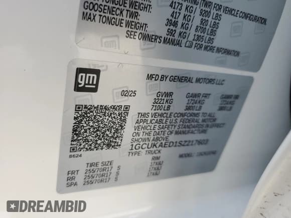 ✅ 2025 Chevrolet Silverado 1500 • VIN: 1GCUKAED1SZ217603 • Лот: 59251825. Опубликован ранее на Copart с пробегом 994 миль. Бесплатный доступ к архиву аукционных продаж из США и подробный отчёт об истории автомобиля на DreamBid. Изображение 12.