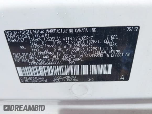 ✅ 2012 Toyota RAV4 Limited • VIN: 2T3DK4DV5CW080968 • Lot: 42217038. Wystawiony na IAAI z przebiegiem Nie podano. Bezpłatny archiwum sprzedaży aukcyjnych z USA i szczegółowy raport historii pojazdu na DreamBid. Zdjęcie 9.