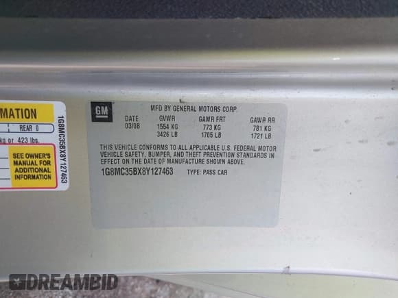 ✅ 2008 Saturn Sky • VIN: 1G8MC35BX8Y127463 • Лот: 42531390. Опубликован ранее на IAAI с пробегом 61 796 миль. Бесплатный доступ к архиву аукционных продаж из США и подробный отчёт об истории автомобиля на DreamBid. Изображение 9.