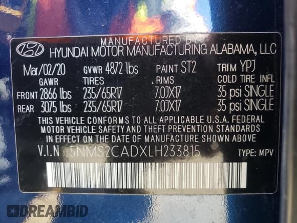 ✅ 2020 Hyundai Santa Fe SE • VIN: 5NMS2CADXLH233815 • Lot: 46468544. Wystawiony na Copart z przebiegiem 35 608 mil. Bezpłatny archiwum sprzedaży aukcyjnych z USA i szczegółowy raport historii pojazdu na DreamBid. Zdjęcie 13.