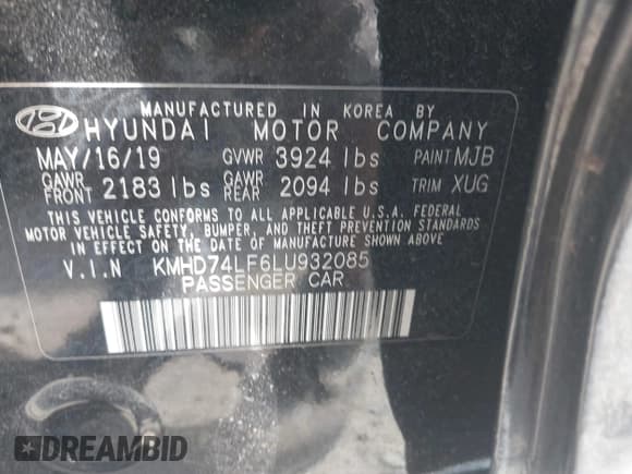 ✅ 2020 Hyundai Elantra SE • VIN: KMHD74LF6LU932085 • Lot: 43084514. Listed on IAAI with 49,631 mi. Free auction sales archive from the USA and detailed vehicle history report at DreamBid. Image 9.