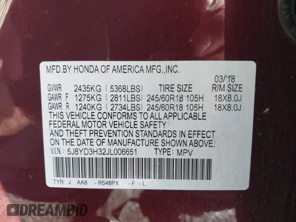 ✅ 2018 Acura MDX • VIN: 5J8YD3H32JL006651 • Лот: 41422299. Опубликован ранее на IAAI с пробегом 106 032 миль. Бесплатный доступ к архиву аукционных продаж из США и подробный отчёт об истории автомобиля на DreamBid. Изображение 9.