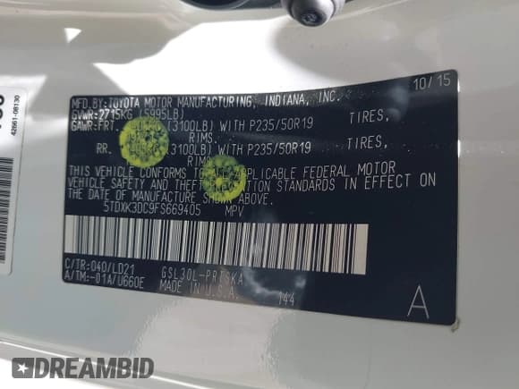 ✅ 2015 Toyota Sienna SE • VIN: 5TDXK3DC9FS669405 • Lot: 42590910. Listed on IAAI with 82,127 mi. Free auction sales archive from the USA and detailed vehicle history report at DreamBid. Image 9.