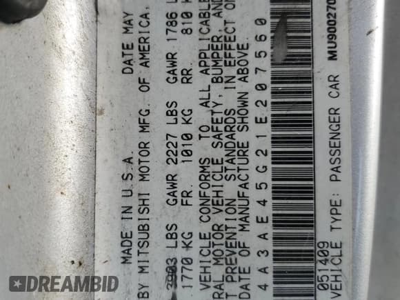 ✅ 2001 Mitsubishi Eclipse GS • VIN: 4A3AE45G21E207560 • Lot: 79057054. Wystawiony na Copart z przebiegiem 204 502 mil. Bezpłatny archiwum sprzedaży aukcyjnych z USA i szczegółowy raport historii pojazdu na DreamBid. Zdjęcie 12.