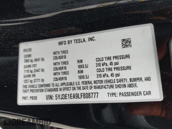 ✅ 2020 Tesla Model 3 Standard Range Plus • VIN: 5YJ3E1EA9LF808777 • Лот: 43362956. Опубликован ранее на IAAI с пробегом 36 383 миль. Бесплатный доступ к архиву аукционных продаж из США и подробный отчёт об истории автомобиля на DreamBid. Изображение 9.