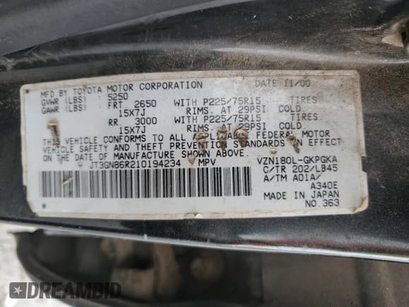 ✅ 2001 Toyota 4Runner SR5 • VIN: JT3GN86R210194234 • Lot: 48828305. Listed on Copart with 377,383 mi. Free auction sales archive from the USA and detailed vehicle history report at DreamBid. Image 13.