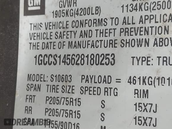 ✅ 2002 Chevrolet S-10 LS • VIN: 1GCCS145628180253 • Лот: 43132423. Опубликован ранее на IAAI с пробегом 103 662 миль. Бесплатный доступ к архиву аукционных продаж из США и подробный отчёт об истории автомобиля на DreamBid. Изображение 9.