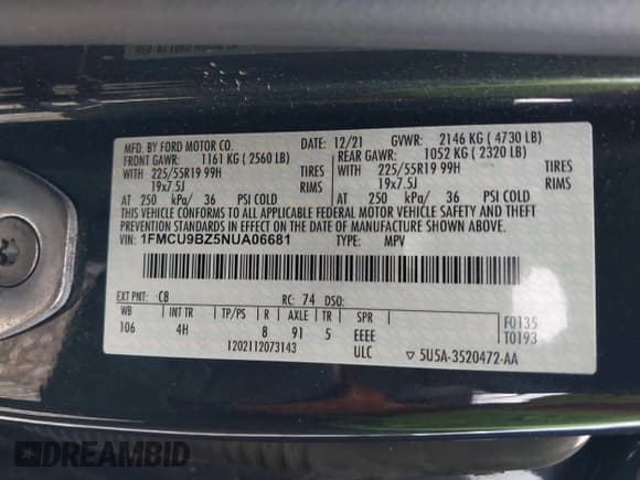 ✅ 2022 Ford Escape SE Hybrid • VIN: 1FMCU9BZ5NUA06681 • Lot: 42302156. Listed on IAAI with 61,582 mi. Free auction sales archive from the USA and detailed vehicle history report at DreamBid. Image 9.