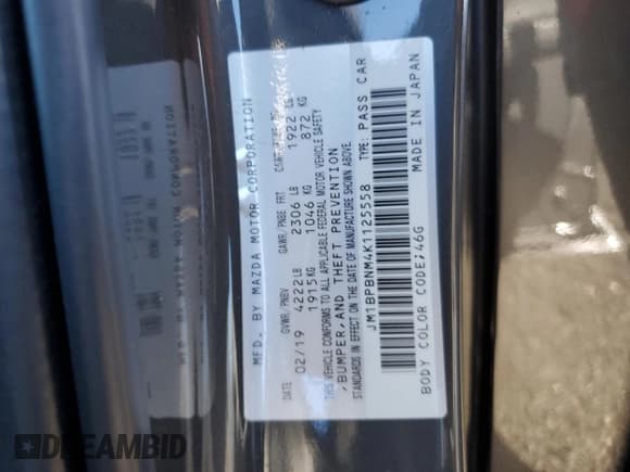 ✅ 2019 Mazda 3 Premium • VIN: JM1BPBNM4K1125558 • Лот: 70306565. Опубликован ранее на Copart с пробегом 48 060 миль. Бесплатный доступ к архиву аукционных продаж из США и подробный отчёт об истории автомобиля на DreamBid. Изображение 13.