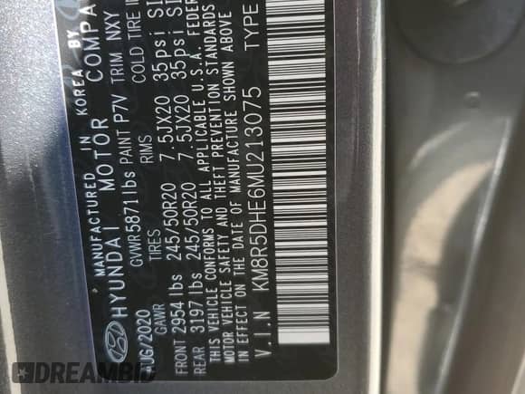 2021 Hyundai Palisade Limited с VIN KM8R5DHE6MU213075, выставлен на аукционе Copart как лот 69137984 с пробегом 70 005 миль миль и Списание • Salvage title. История ставок и продаж доступна на DreamBid. Изображение 13.