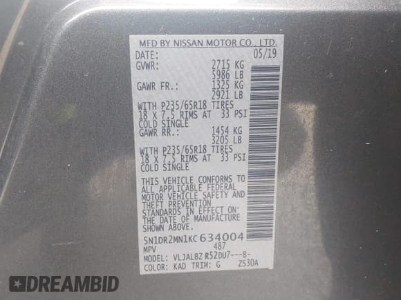 ✅ 2019 Nissan Pathfinder SV • VIN: 5N1DR2MN1KC634004 • Lot: 43582130. Wystawiony na IAAI z przebiegiem 76 300 mil. Bezpłatny archiwum sprzedaży aukcyjnych z USA i szczegółowy raport historii pojazdu na DreamBid. Zdjęcie 9.