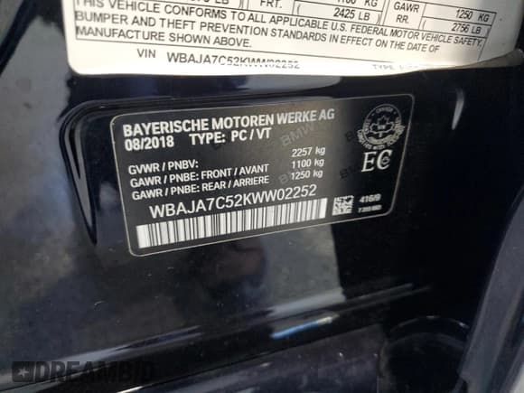 ✅ 2019 BMW 5 Series 530i xDrive • VIN: WBAJA7C52KWW02252 • Лот: 87382405. Опубликован ранее на Copart с пробегом 55 991 миль. Бесплатный доступ к архиву аукционных продаж из США и подробный отчёт об истории автомобиля на DreamBid. Изображение 12.