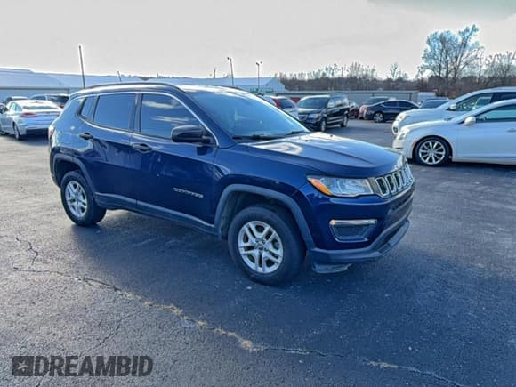 ✅ 2019 Jeep Compass Sport • VIN: 3C4NJDAB3KT601077 • Lot: 94959485. Listed on Copart with 105,781 mi. Free auction sales archive from the USA and detailed vehicle history report at DreamBid. Image 1.