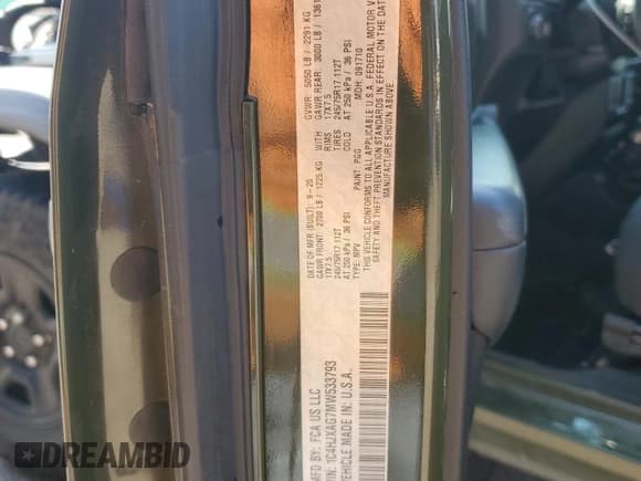 ✅ 2021 Jeep Wrangler Sport • VIN: 1C4HJXAG7MW533793 • Lot: 71368585. Listed on Copart with 52,506 mi. Free auction sales archive from the USA and detailed vehicle history report at DreamBid. Image 12.