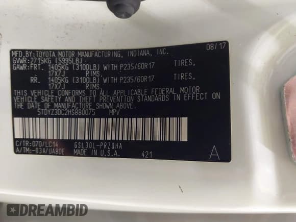 ✅ 2017 Toyota Sienna XLE Auto Access Seat • VIN: 5TDYZ3DC2HS880075 • Lot: 42862717. Listed on IAAI with 130,492 mi. Free auction sales archive from the USA and detailed vehicle history report at DreamBid. Image 9.