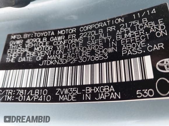 ✅ 2015 Toyota Prius • VIN: JTDKN3DP2F3070853 • Lot: 43313363. Listed on IAAI with 100,936 mi. Free auction sales archive from the USA and detailed vehicle history report at DreamBid. Image 9.