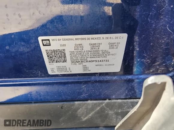 ✅ 2023 Chevrolet Blazer LT • VIN: 3GNKBCR40PS143731 • Lot: 84727265. Listed on Copart with 77,305 mi. Free auction sales archive from the USA and detailed vehicle history report at DreamBid. Image 13.