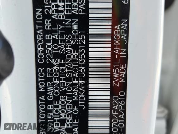 ✅ 2017 Toyota Prius Four • VIN: JTDKARFU6H3531251 • Lot: 91888155. Listed on Copart with 255,036 mi. Free auction sales archive from the USA and detailed vehicle history report at DreamBid. Image 12.