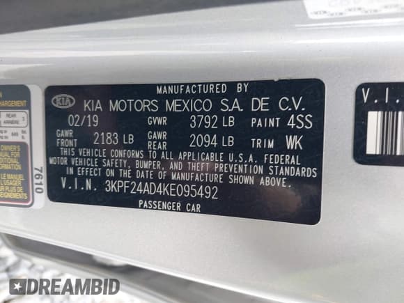 ✅ 2019 Kia Forte LXS • VIN: 3KPF24AD4KE095492 • Lot: 41968689. Listed on IAAI with 89,652 mi. Free auction sales archive from the USA and detailed vehicle history report at DreamBid. Image 9.