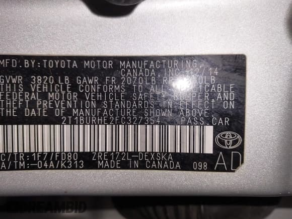 ✅ 2015 Toyota Corolla LE • VIN: 2T1BURHE2FC327354 • Lot: 43683450. Listed on IAAI with 238,727 mi. Free auction sales archive from the USA and detailed vehicle history report at DreamBid. Image 9.