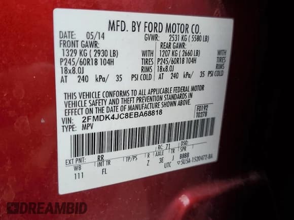 ✅ 2014 Ford Edge SEL • VIN: 2FMDK4JC8EBA68818 • Lot: 91046955. Listed on Copart with 189,662 mi. Free auction sales archive from the USA and detailed vehicle history report at DreamBid. Image 13.