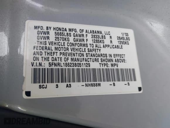 ✅ 2003 Honda Odyssey EX • VIN: 5FNRL18623B051129 • Lot: 40065538. Listed on IAAI with Not provided. Free auction sales archive from the USA and detailed vehicle history report at DreamBid. Image 9.