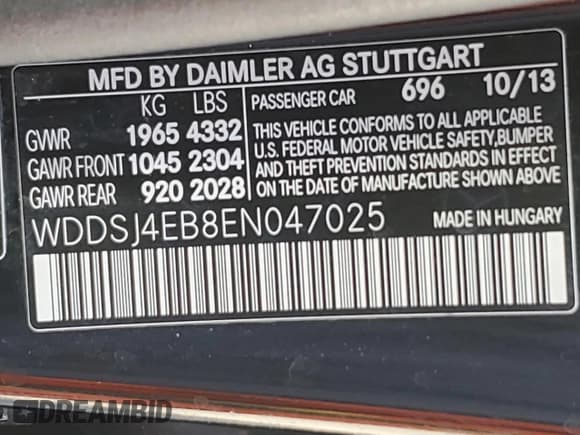 ✅ 2014 Mercedes-Benz CLA 250 • VIN: WDDSJ4EB8EN047025 • Lot: 68979225. Listed on Copart with 168,672 mi. Free auction sales archive from the USA and detailed vehicle history report at DreamBid. Image 13.