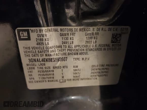 ✅ 2014 Chevrolet Captiva Sport LTZ • VIN: 3GNAL4EK8ES592607 • Lot: 41764416. Wystawiony na IAAI z przebiegiem 133 779 mil. Bezpłatny archiwum sprzedaży aukcyjnych z USA i szczegółowy raport historii pojazdu na DreamBid. Zdjęcie 9.