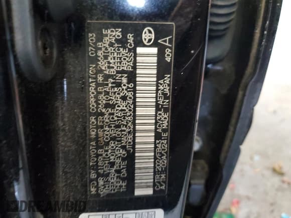 ✅ 2003 Toyota Camry SE • VIN: JTDBE32K830240816 • Lot: 90244385. Listed on Copart with 319,607 mi. Free auction sales archive from the USA and detailed vehicle history report at DreamBid. Image 12.