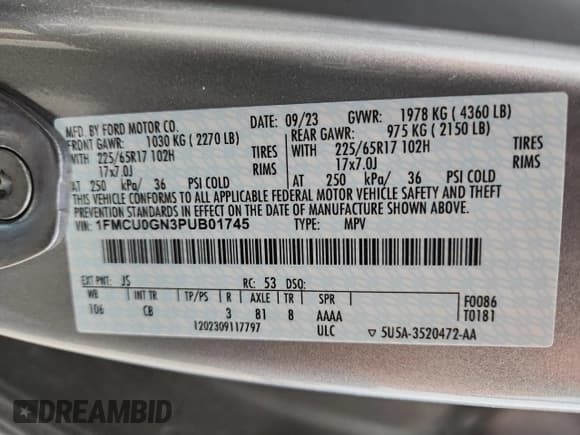 ✅ 2023 Ford Escape Active • VIN: 1FMCU0GN3PUB01745 • Lot: 87426855. Wystawiony na Copart z przebiegiem 50 171 mil. Bezpłatny archiwum sprzedaży aukcyjnych z USA i szczegółowy raport historii pojazdu na DreamBid. Zdjęcie 13.