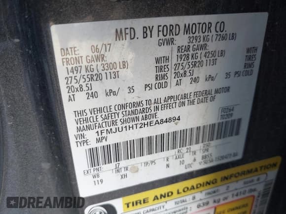 ✅ 2017 Ford Expedition XLT • VIN: 1FMJU1HT2HEA84894 • Лот: 43409386. Опубликован ранее на IAAI с пробегом 147 450 миль. Бесплатный доступ к архиву аукционных продаж из США и подробный отчёт об истории автомобиля на DreamBid. Изображение 9.