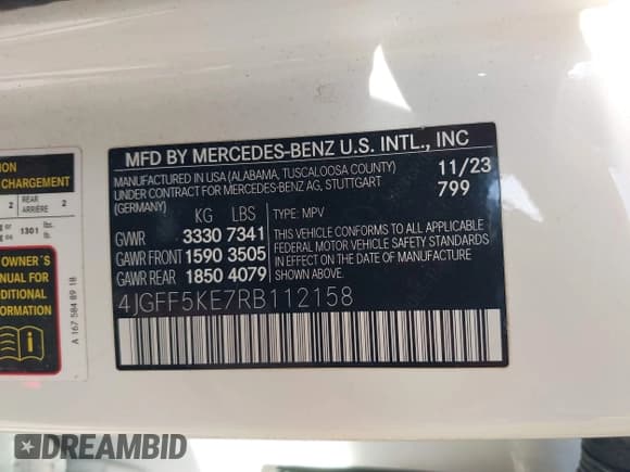 ✅ 2024 Mercedes-Benz GLS 450 • VIN: 4JGFF5KE7RB112158 • Lot: 42230959. Listed on IAAI with 52,515 mi. Free auction sales archive from the USA and detailed vehicle history report at DreamBid. Image 9.