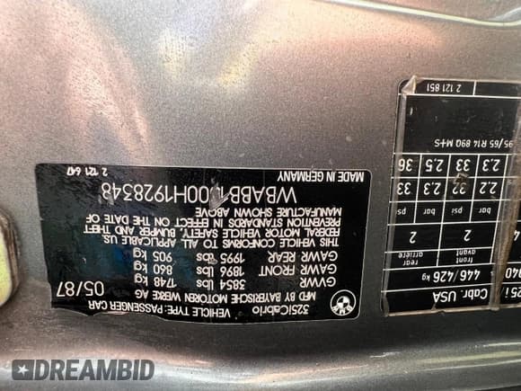 ✅ 1987 BMW 3 Series • VIN: WBABB1300H1928348 • Lot: 42639105. Listed on Copart with 178,846 mi. Free auction sales archive from the USA and detailed vehicle history report at DreamBid. Image 10.