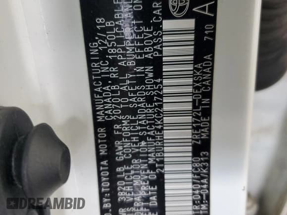 ✅ 2019 Toyota Corolla LE • VIN: 2T1BURHE4KC217254 • Лот: 93840595. Опубликован ранее на Copart с пробегом 95 327 миль. Бесплатный доступ к архиву аукционных продаж из США и подробный отчёт об истории автомобиля на DreamBid. Изображение 13.