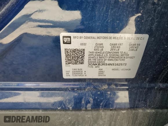 ✅ 2022 Chevrolet Blazer LT • VIN: 3GNKBJRS4NS162573 • Lot: 54593685. Listed on Copart with 48,516 mi. Free auction sales archive from the USA and detailed vehicle history report at DreamBid. Image 12.