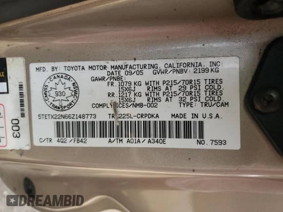 2006 Toyota Tacoma z VIN 5TETX22N66Z148773, wystawiony jako Copart lot #59868075 z przebiegiem 231 879 mil mil oraz Czysty tytuł • Clean title. Historia ofert i sprzedaży dostępna na DreamBid. Obrazek 12.