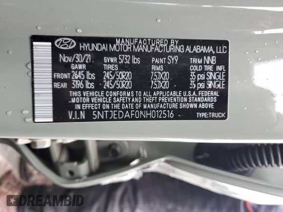 2022 Hyundai Santa Cruz Limited с VIN 5NTJEDAF0NH012516, выставлен на аукционе Copart как лот 80083054 с пробегом 38 275 миль миль и Списание • Salvage title. История ставок и продаж доступна на DreamBid. Изображение 12.