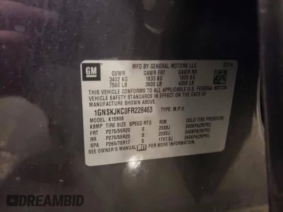 ✅ 2015 Chevrolet Suburban LT • VIN: 1GNSKJKC0FR228463 • Lot: 72397164. Wystawiony na Copart z przebiegiem 188 929 mil. Bezpłatny archiwum sprzedaży aukcyjnych z USA i szczegółowy raport historii pojazdu na DreamBid. Zdjęcie 13.