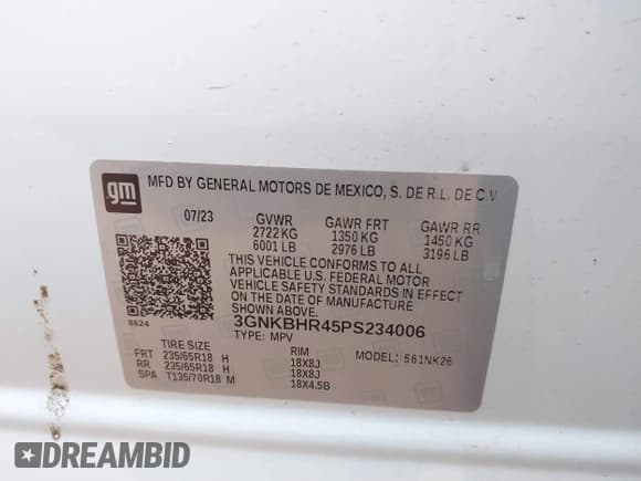 ✅ 2023 Chevrolet Blazer LT • VIN: 3GNKBHR45PS234006 • Lot: 41927800. Listed on IAAI with 57,610 mi. Free auction sales archive from the USA and detailed vehicle history report at DreamBid. Image 9.
