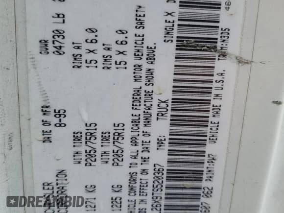 1996 Dodge Dakota z VIN 1B7FL26X9TS520367, wystawiony jako Copart lot #60913275 z przebiegiem 142 820 mil mil oraz Szkoda całkowita • Salvage title. Historia ofert i sprzedaży dostępna na DreamBid. Obrazek 12.