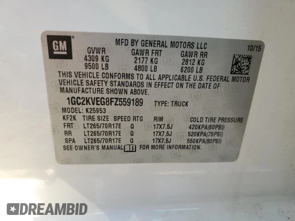 ✅ 2015 Chevrolet Silverado 2500HD LT • VIN: 1GC2KVEG8FZ559189 • Lot: 93377505. Wystawiony na Copart z przebiegiem 150 112 mil. Bezpłatny archiwum sprzedaży aukcyjnych z USA i szczegółowy raport historii pojazdu na DreamBid. Zdjęcie 12.