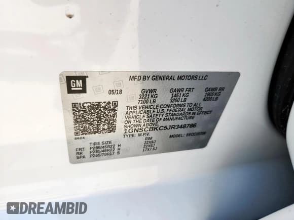 ✅ 2018 Chevrolet Tahoe LT • VIN: 1GNSCBKC5JR348786 • Lot: 86094945. Listed on Copart with 49,645 mi. Free auction sales archive from the USA and detailed vehicle history report at DreamBid. Image 14.