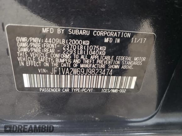 ✅ 2018 Subaru WRX STI Limited • VIN: JF1VA2W69J9823474 • Lot: 61425765. Listed on Copart with Not provided. Free auction sales archive from the USA and detailed vehicle history report at DreamBid. Image 12.