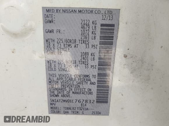 ✅ 2014 Nissan Rogue SL • VIN: 5N1AT2MV0EC767832 • Лот: 43146765. Опубликован ранее на IAAI с пробегом 212 775 миль. Бесплатный доступ к архиву аукционных продаж из США и подробный отчёт об истории автомобиля на DreamBid. Изображение 9.