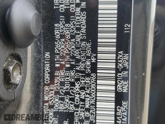 ✅ 2006 Toyota 4Runner Limited • VIN: JTEZU17R360080968 • Lot: 55301045. Listed on Copart with 210,760 mi. Free auction sales archive from the USA and detailed vehicle history report at DreamBid. Image 13.