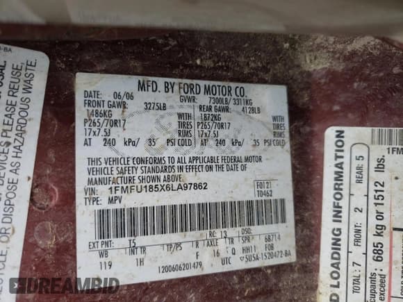 ✅ 2006 Ford Expedition Eddie Bauer • VIN: 1FMFU185X6LA97862 • Lot: 48803845. Listed on Copart with 250,863 mi. Free auction sales archive from the USA and detailed vehicle history report at DreamBid. Image 13.