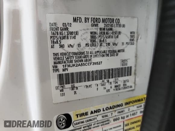 ✅ 2012 Ford Expedition Max Limited • VIN: 1FMJK2A55CEF39527 • Lot: 85928165. Listed on Copart with 228,014 mi. Free auction sales archive from the USA and detailed vehicle history report at DreamBid. Image 13.