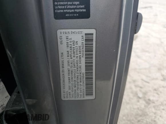 ✅ 2003 Volkswagen Golf GTI • VIN: 9BWDE61J334076943 • Lot: 82333915. Listed on Copart with 180,826 mi. Free auction sales archive from the USA and detailed vehicle history report at DreamBid. Image 12.